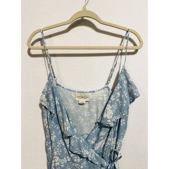 Denim And Supply Ralph Lauren Dress Womens Large Blue Floral Wrap Ruffle Flirty - Picture 4 of 8